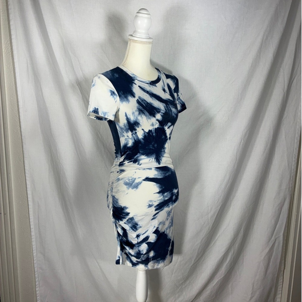 Lauren Ralph Lauren Tie Dye Ruched Bodycon Dress Navy White XXS LRL Logo
